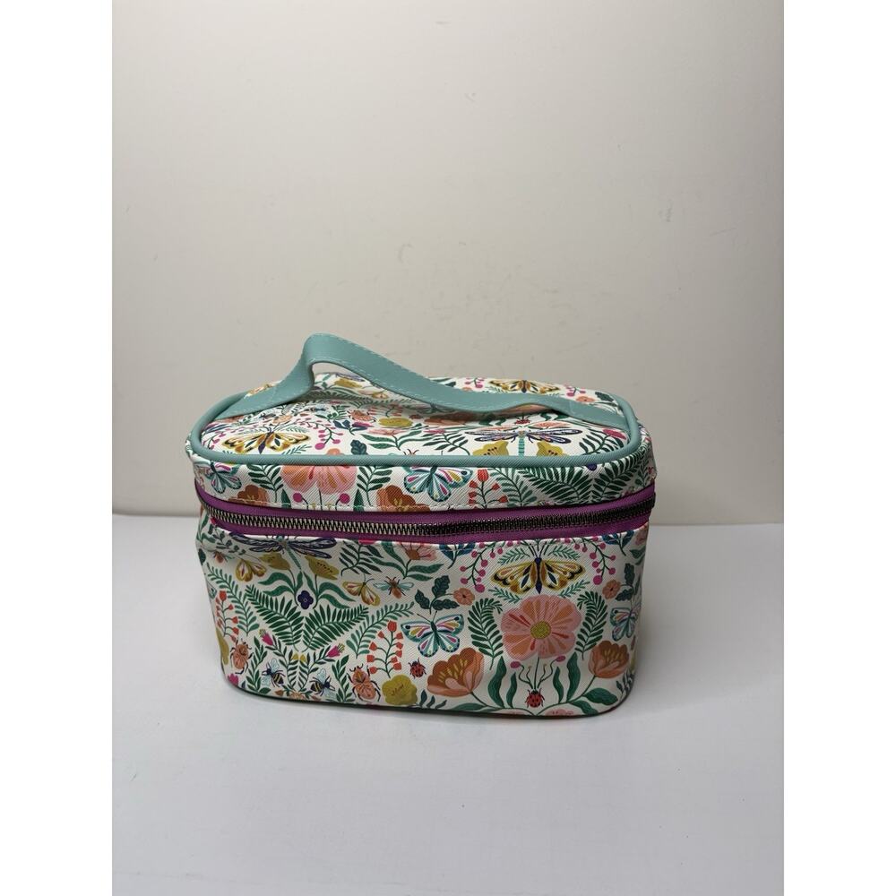 Butterfly Insect Bug Flowers Train Zip Cosmetic Makeup Travel Toiletry Bag Case